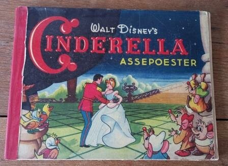 Oud vintage brocante verzamelplaatjesalbum kinderboek Walt Disney&#039;s Cinderella Assepoester AH 1950s Dutch book